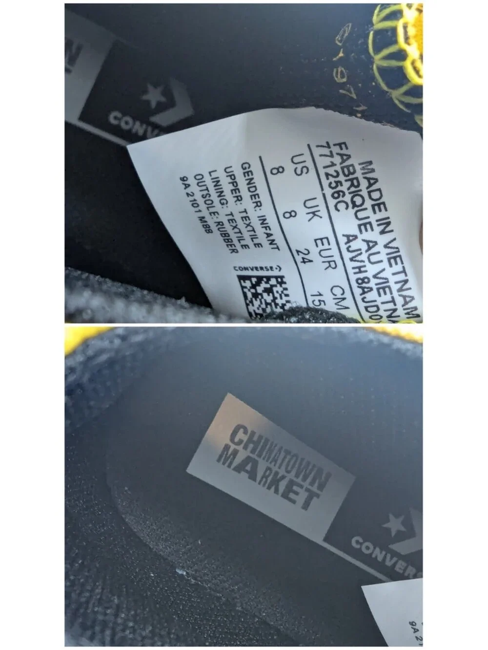 Converse X Chinatown Market Toddler Size 8K CTAS Hi Cyber Yellow Black 771256C